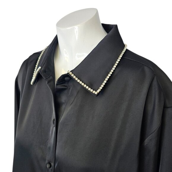 Jason Wu Womens Rhinestone Collar Button Up Blouse, Black, Size Medium - Picture 7 of 8